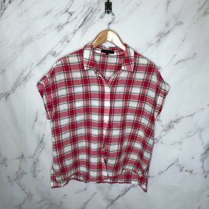 Sanctuary Red Plaid Button Up Short Sleeve Top